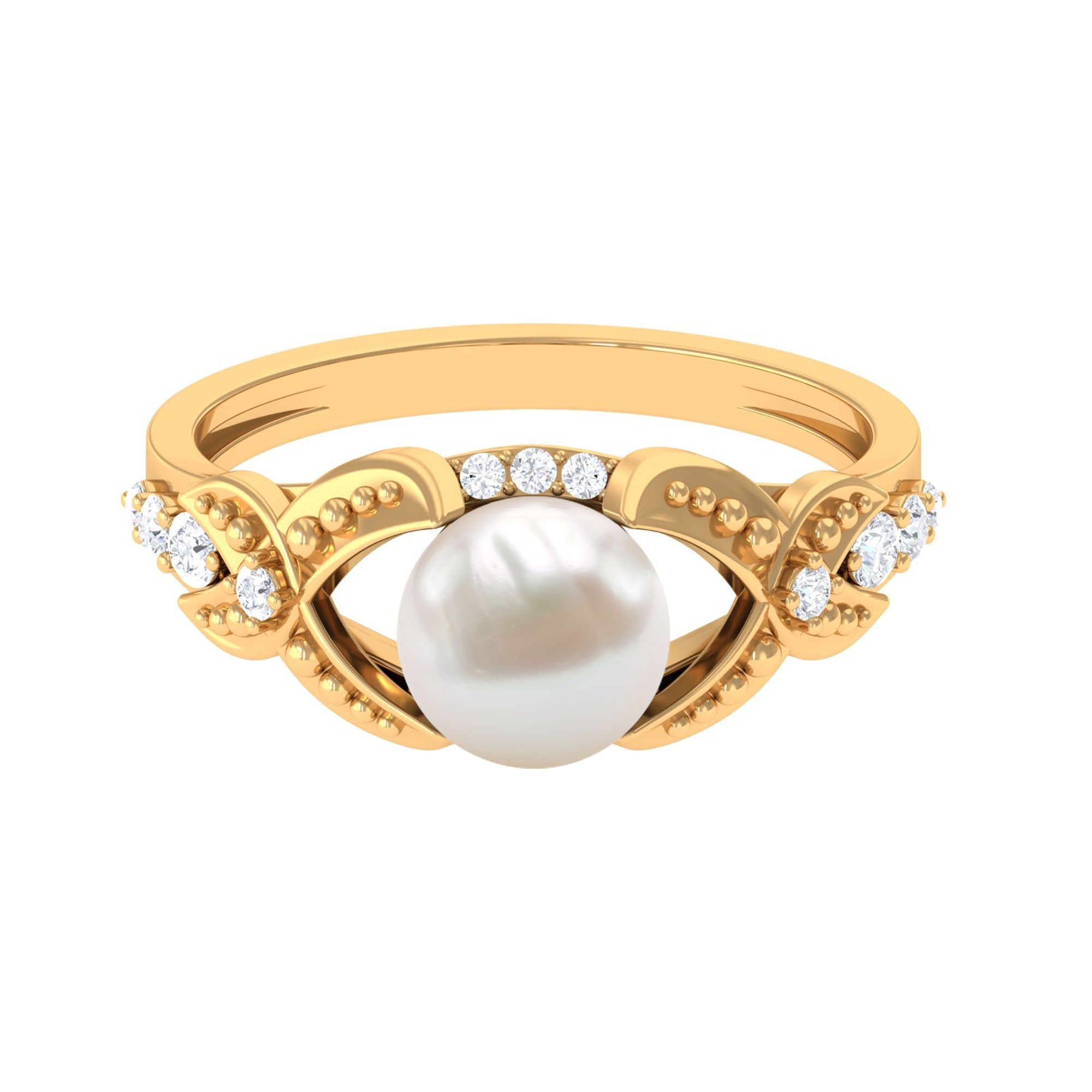 Vintage Style 3 Carat Freshwater Pearl Engagement Ring with Diamond Split Shank | Rings | Wiccan Center