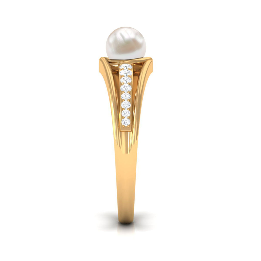 Cultured 2 Carat Freshwater Pearl Engagement Ring with Diamond