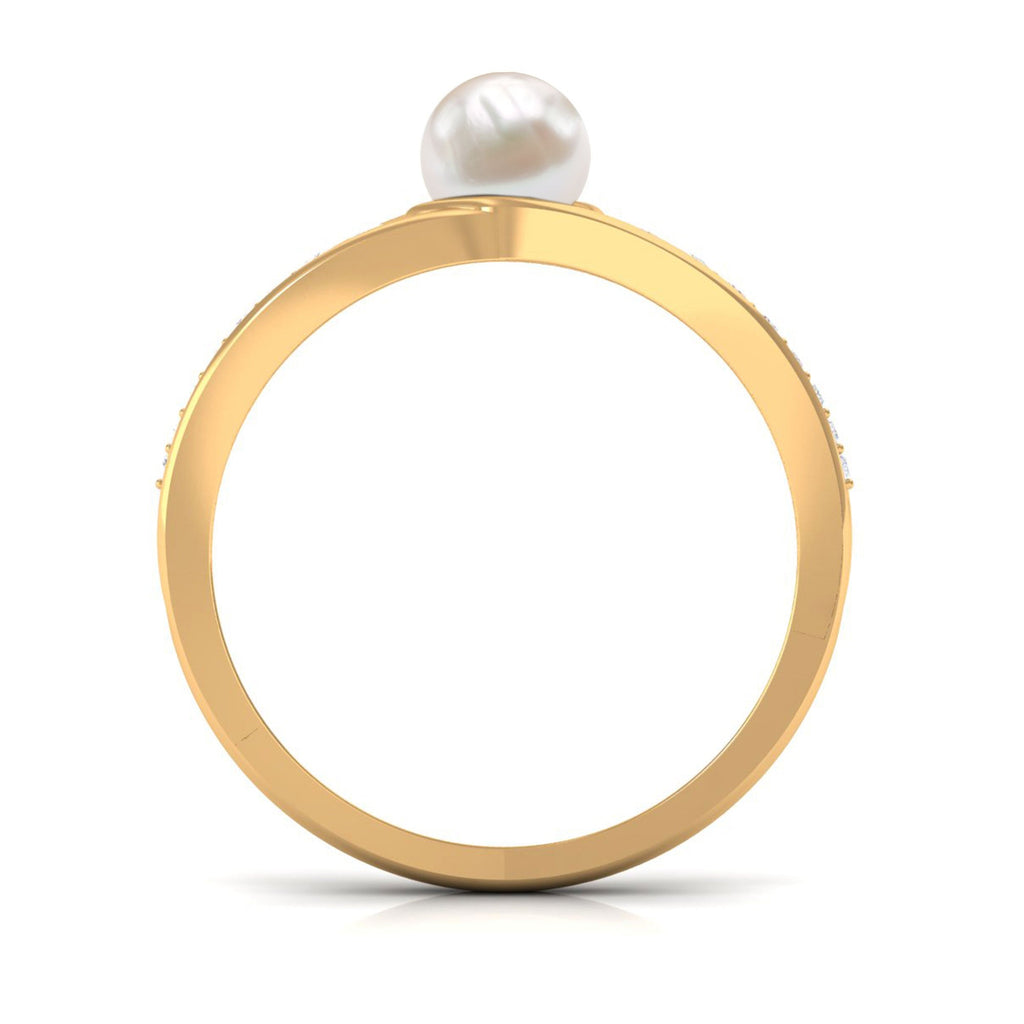 Cultured 2 Carat Freshwater Pearl Engagement Ring with Diamond