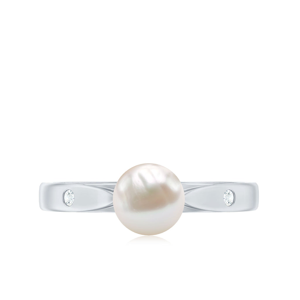 Natural 2.2 Carat Freshwater Pearl Solitaire Ring with Diamond
