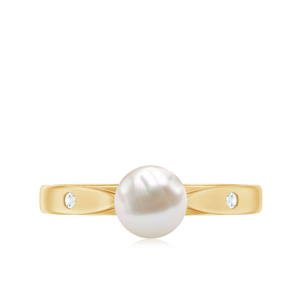 Natural 2.2 Carat Freshwater Pearl Solitaire Ring with Diamond