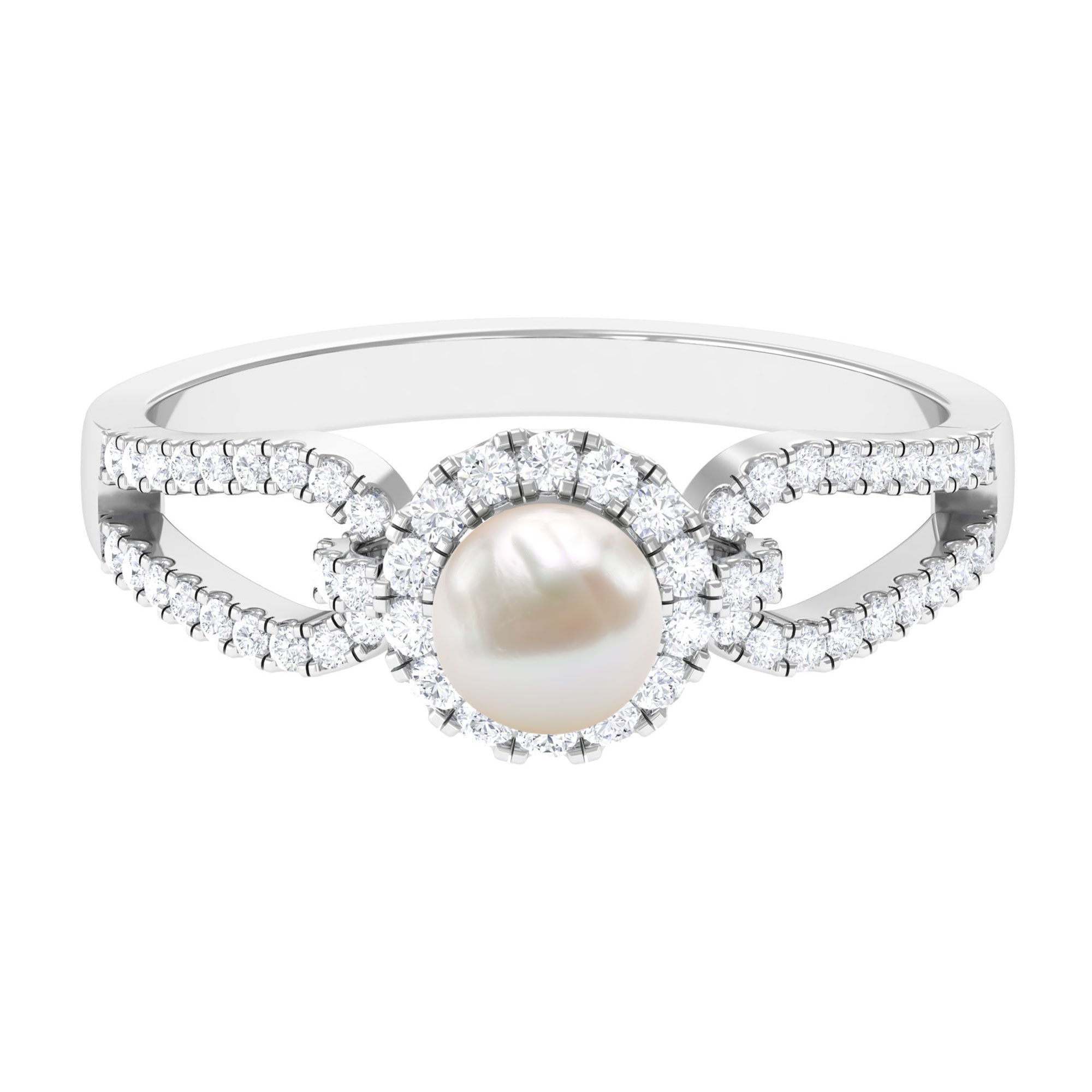 2 Carat Freshwater Pearl and Diamond Engagement Ring with Split Shank