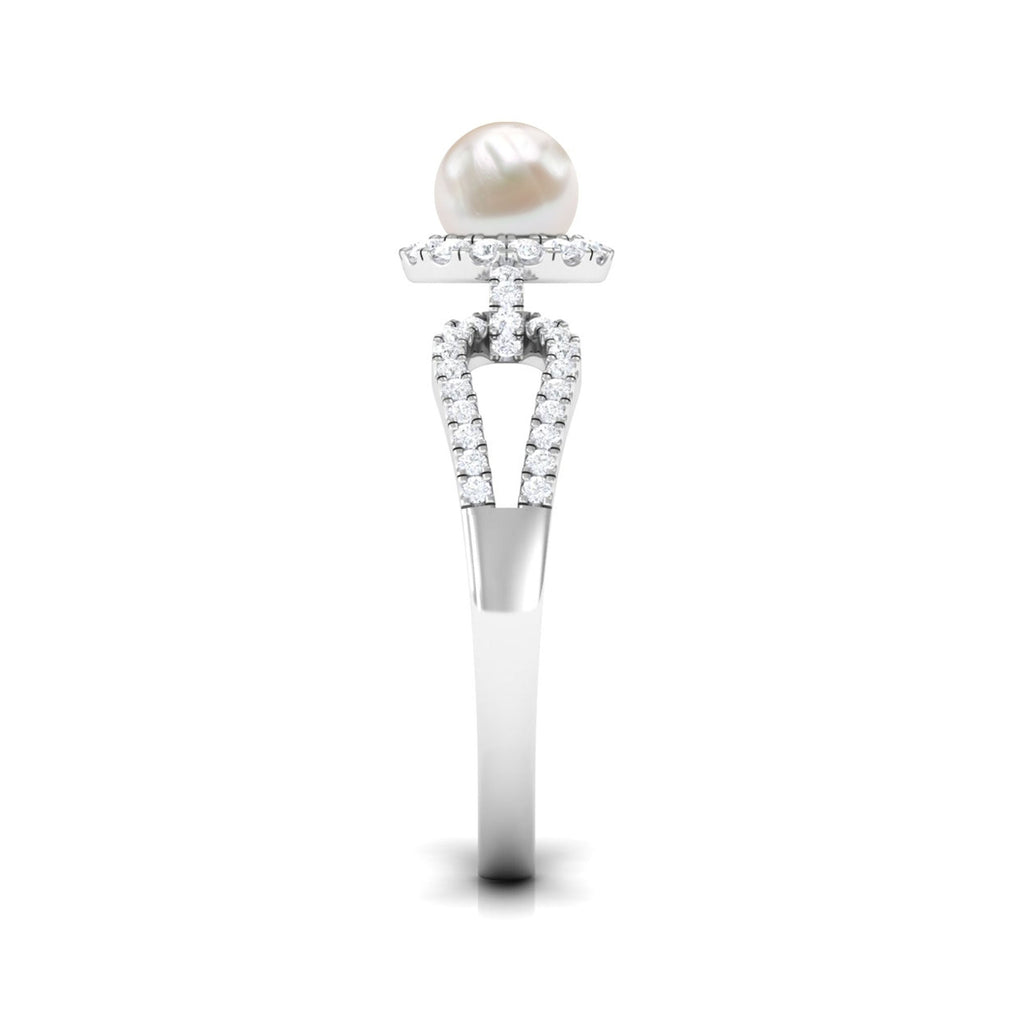 2 Carat Freshwater Pearl and Diamond Engagement Ring with Split Shank
