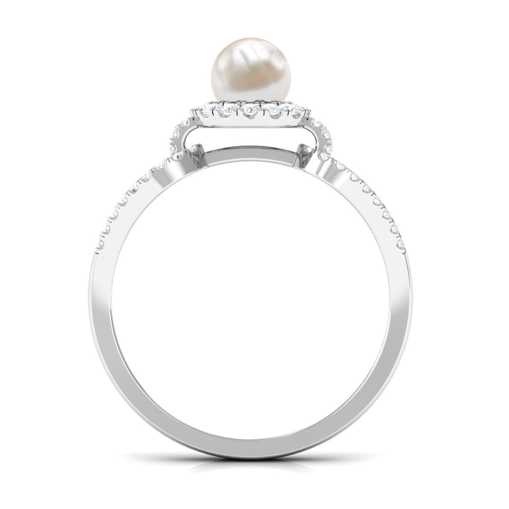 2 Carat Freshwater Pearl and Diamond Engagement Ring with Split Shank
