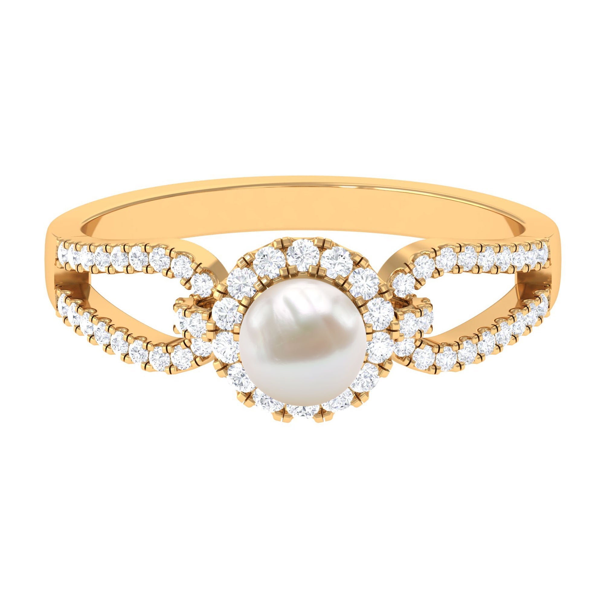 2 Carat Freshwater Pearl and Diamond Engagement Ring with Split Shank | Rings | Wiccan Center