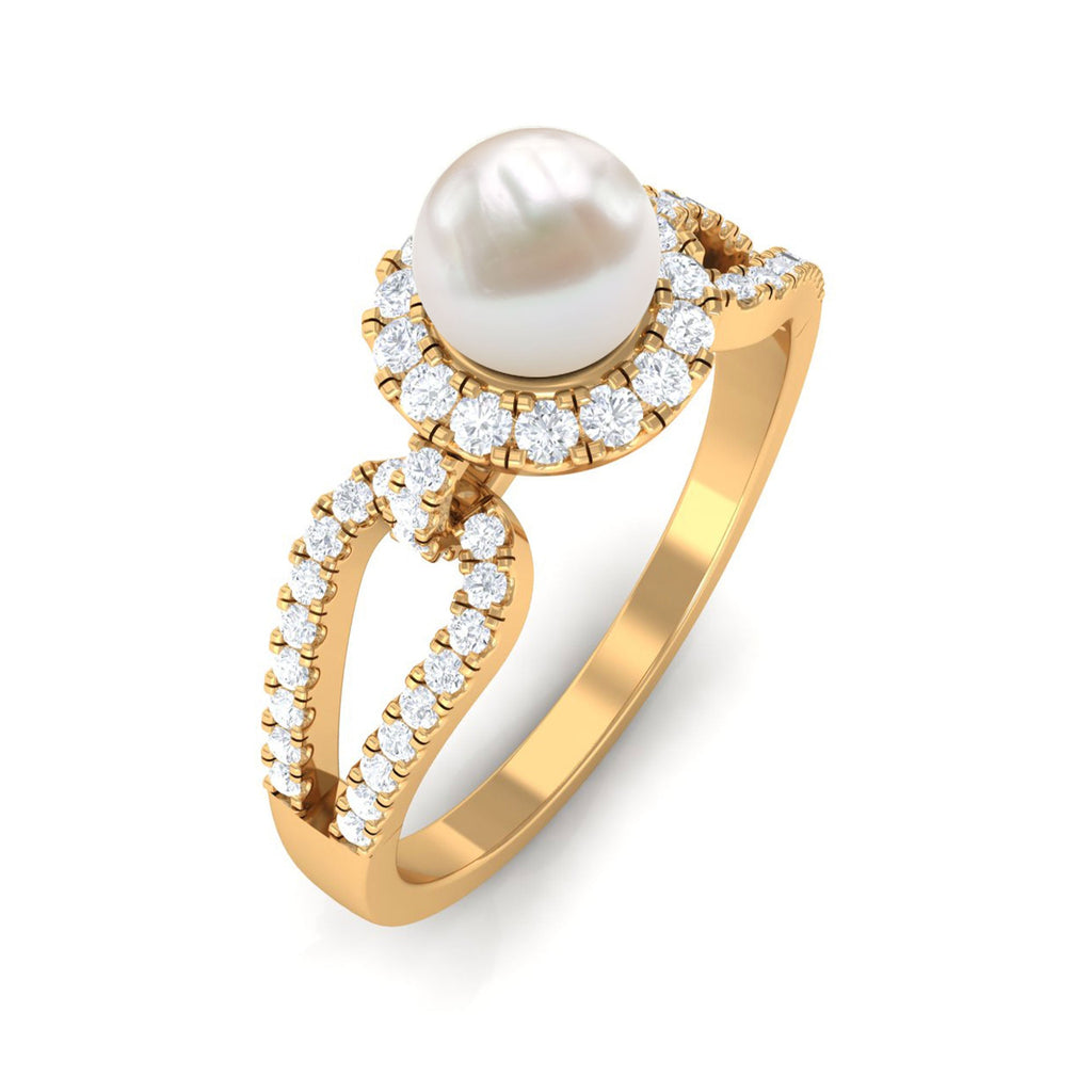 2 Carat Freshwater Pearl and Diamond Engagement Ring with Split Shank