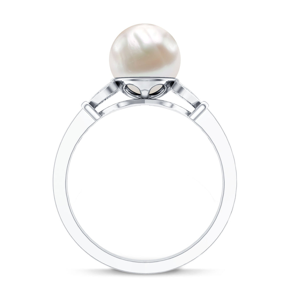 Cultured 7.4 Carat Freshwater Pearl Diamond Engagement Ring with Split Shank