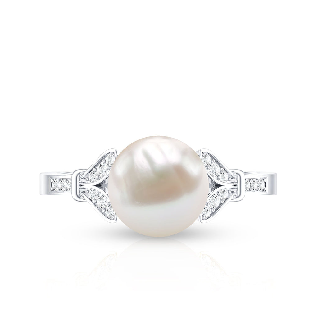 Cultured 7.4 Carat Freshwater Pearl Diamond Engagement Ring with Split Shank