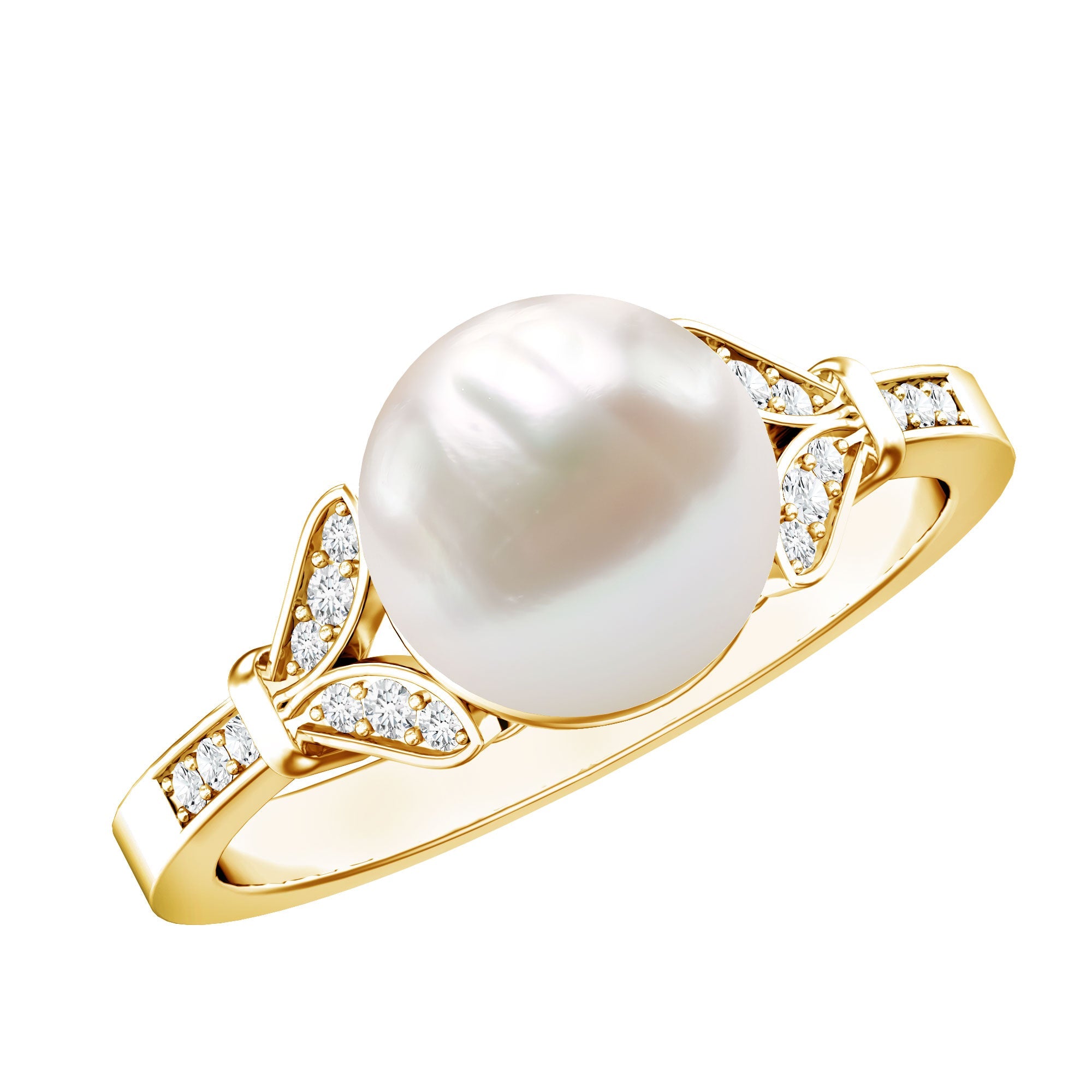 Cultured 7.4 Carat Freshwater Pearl Diamond Engagement Ring with Split Shank | Rings | Wiccan Center