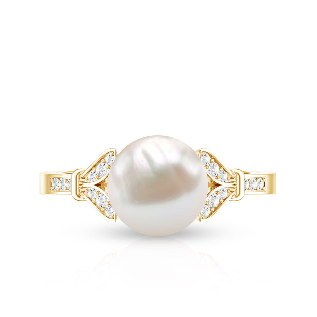 Cultured 7.4 Carat Freshwater Pearl Diamond Engagement Ring with Split Shank