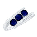 Real Blue Sapphire 3 Stone Promise Ring with Diamond Bypass Shank