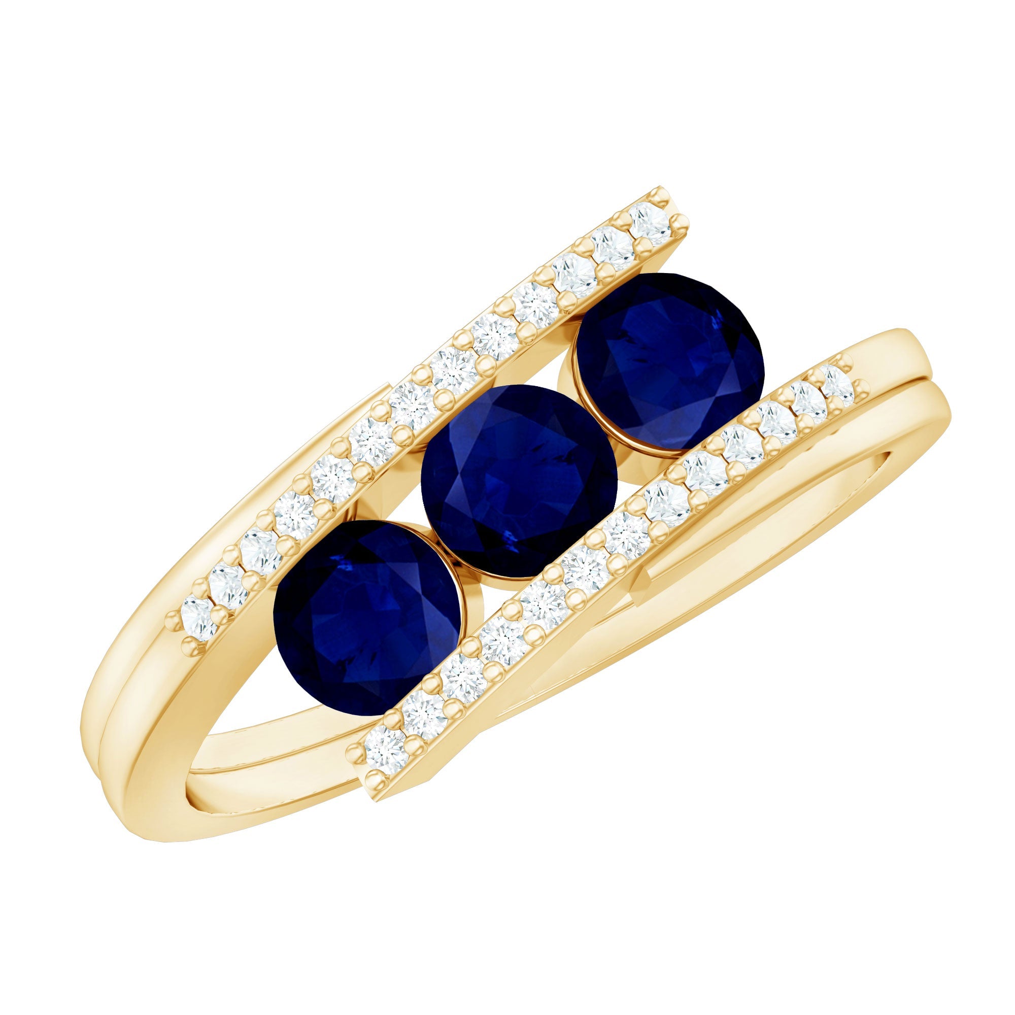 Real Blue Sapphire 3 Stone Promise Ring with Diamond Bypass Shank | Rings | Wiccan Center