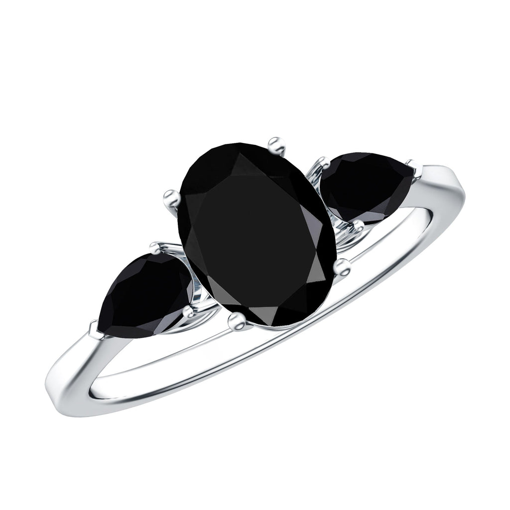Natural Black Onyx Three Stone Engagement Ring