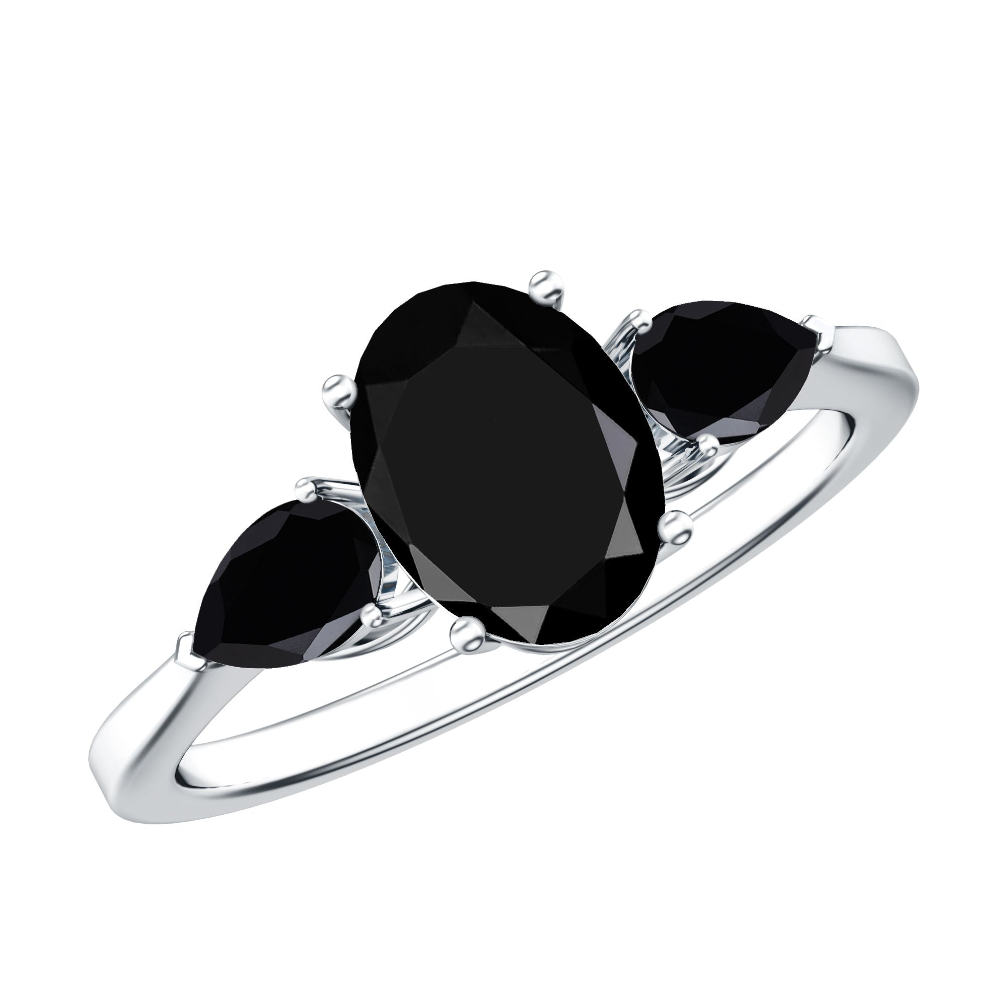 Natural Black Onyx Three Stone Engagement Ring