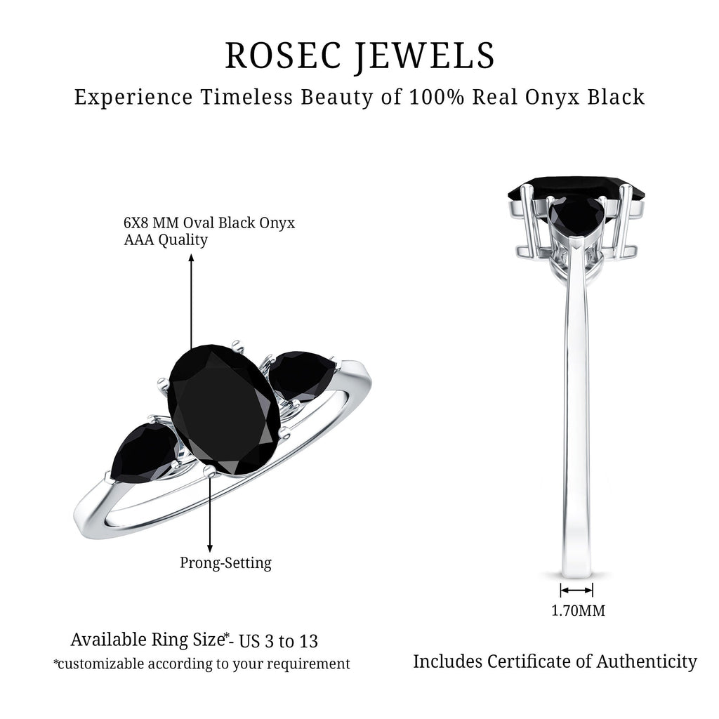 Natural Black Onyx Three Stone Engagement Ring