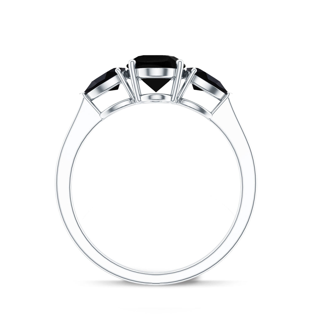 Natural Black Onyx Three Stone Engagement Ring