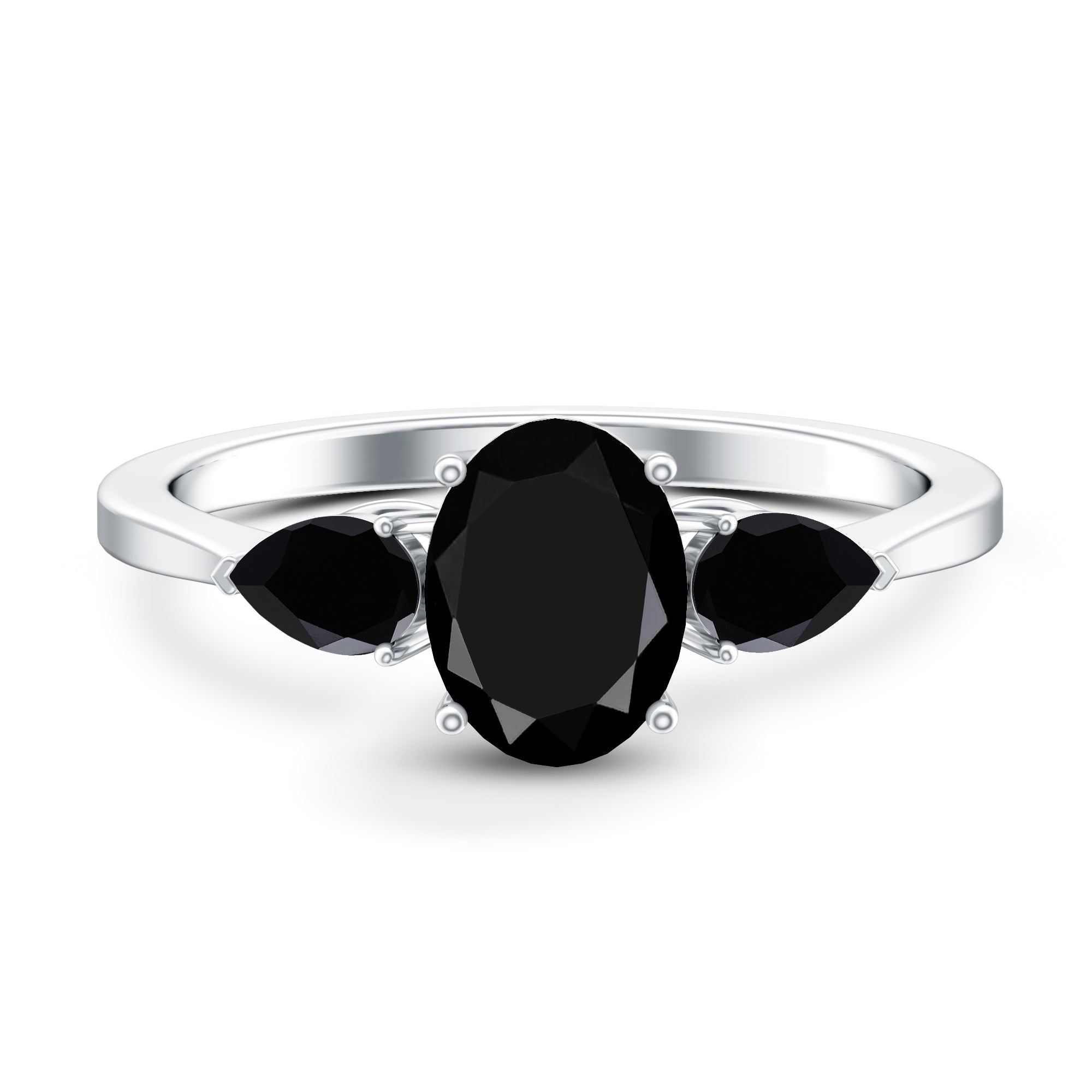 Natural Black Onyx Three Stone Engagement Ring