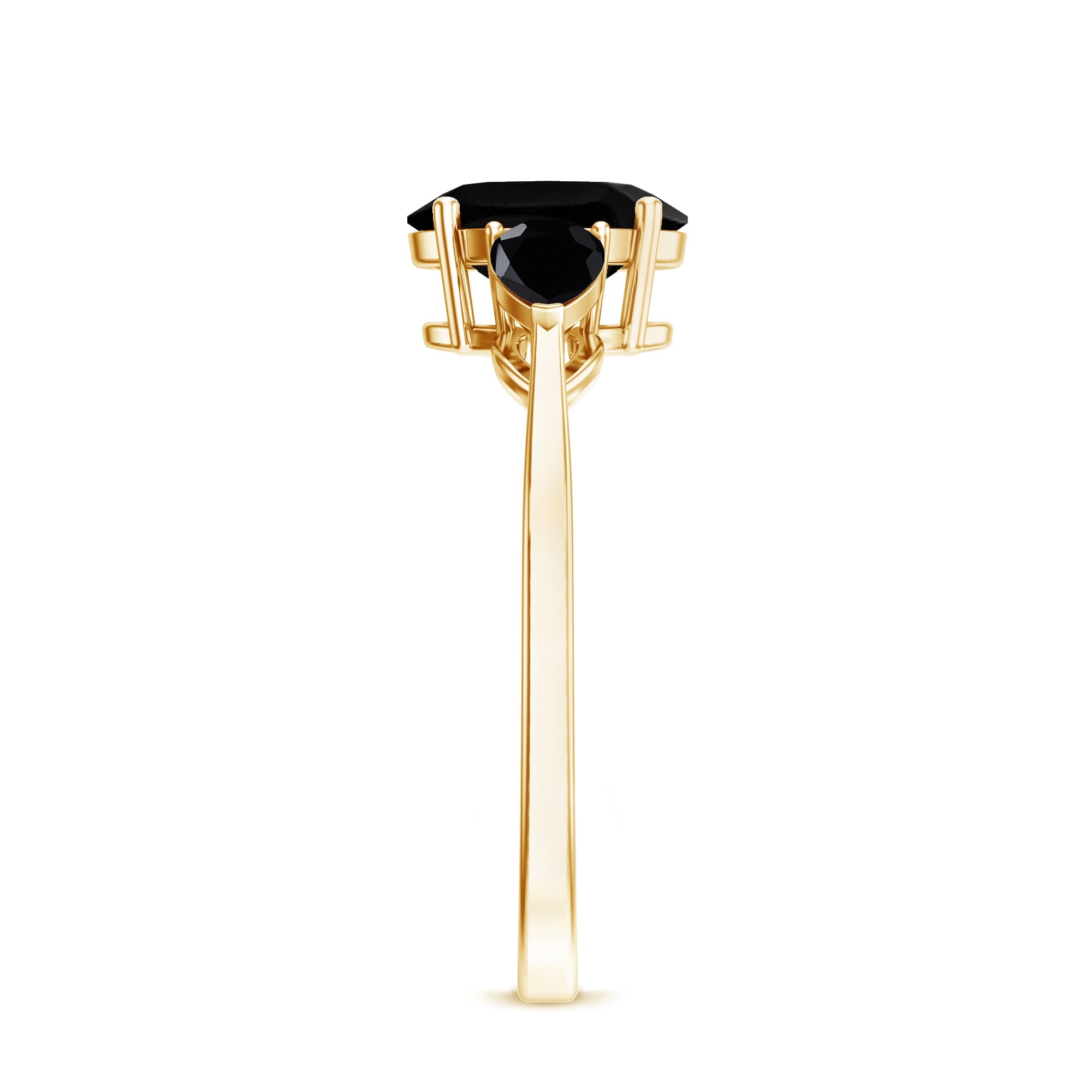 Natural Black Onyx Three Stone Engagement Ring
