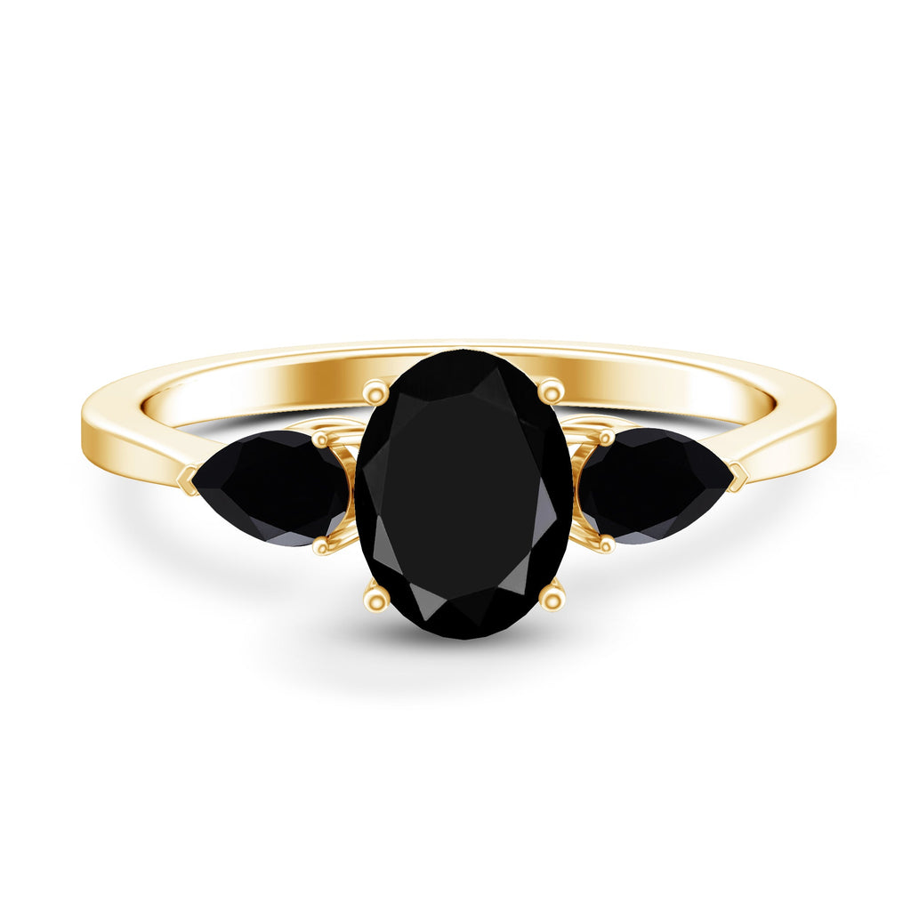 Natural Black Onyx Three Stone Engagement Ring