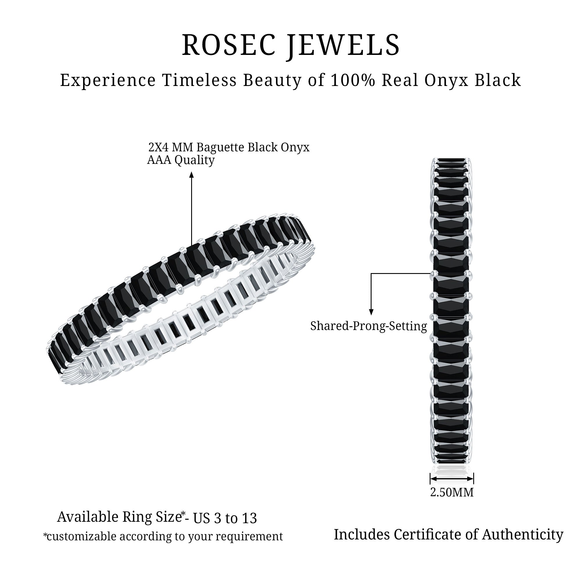 Baguette Cut Black Onyx Eternity Band Ring for Her