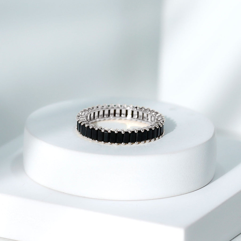 Baguette Cut Black Onyx Eternity Band Ring for Her
