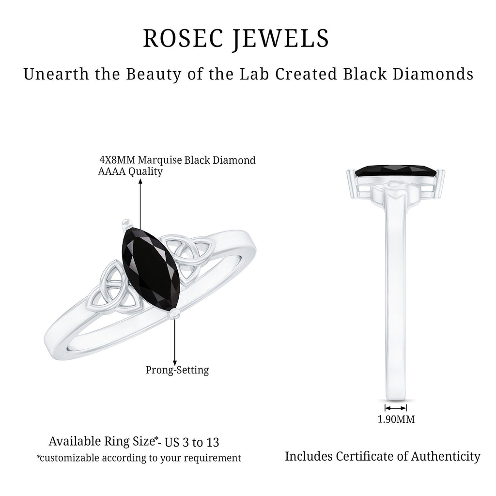 Certified 0.8 Carat Lab Grown Black Diamond Marquise Promise Ring with Celtic Knot