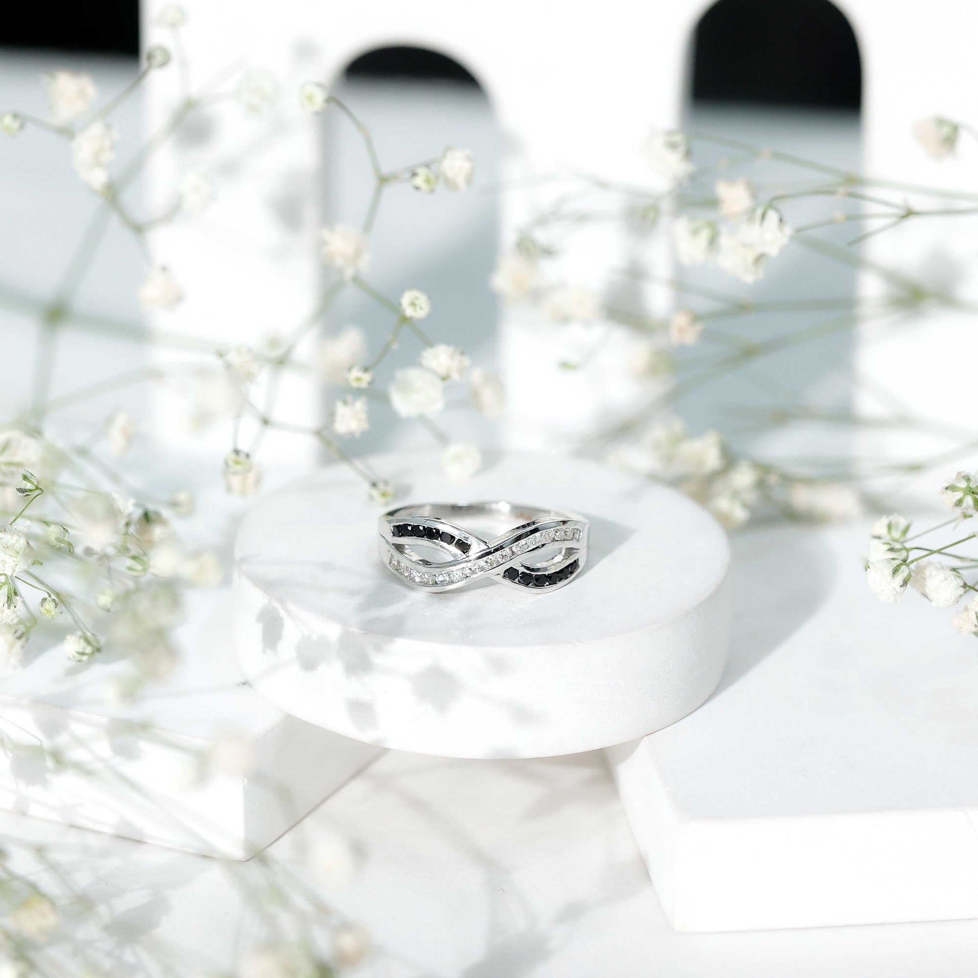 Certified Lab Grown Black and White Diamond Infinity Promise Band