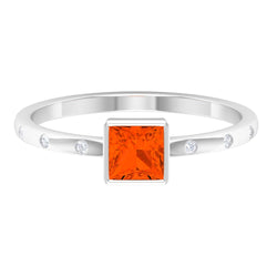 Princess Cut Fire Opal Solitaire Promise Ring with Diamonds | Rings | Wiccan Center