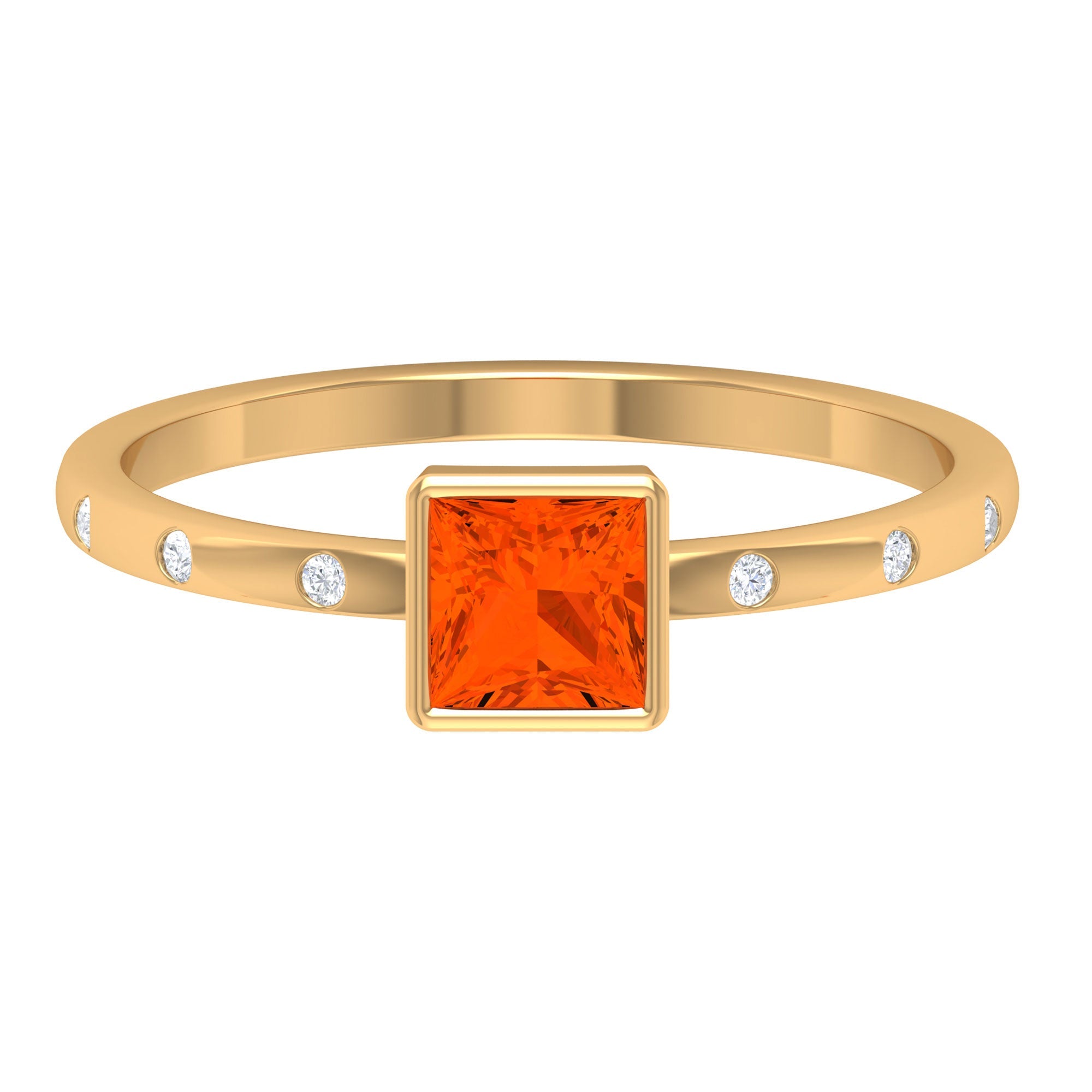 Princess Cut Fire Opal Solitaire Promise Ring with Diamonds | Rings | Wiccan Center
