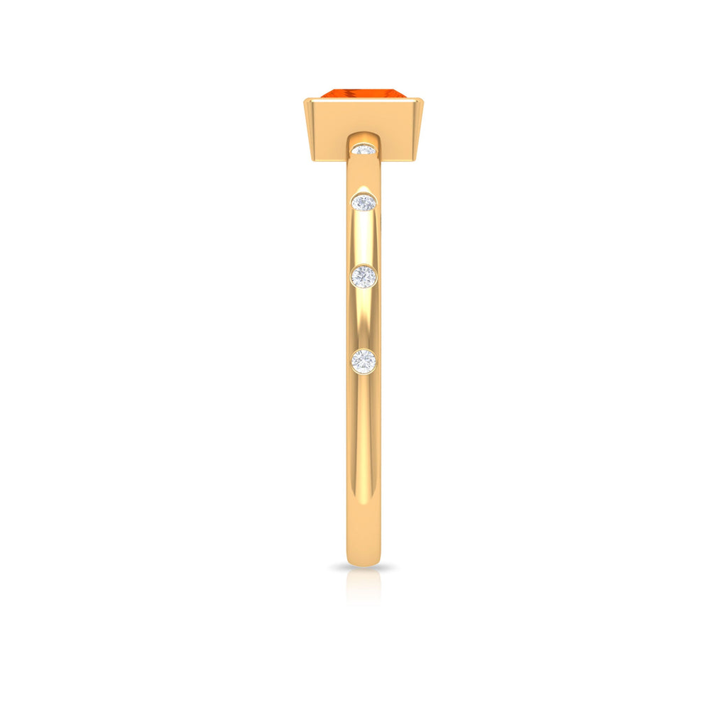 Princess Cut Fire Opal Solitaire Promise Ring with Diamonds