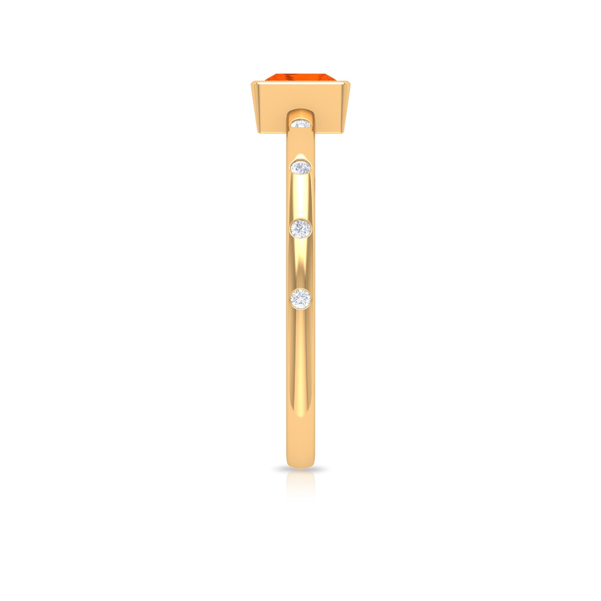 Princess Cut Fire Opal Solitaire Promise Ring with Diamonds
