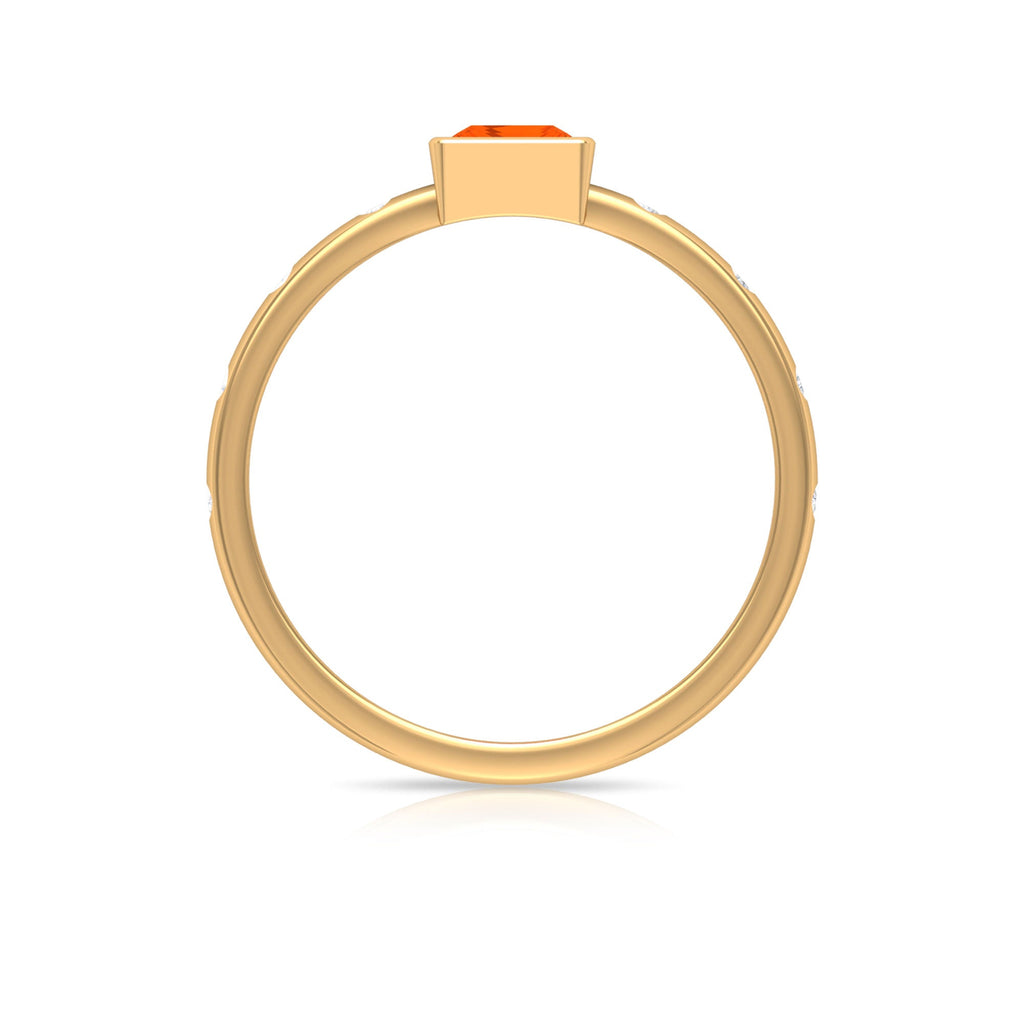 Princess Cut Fire Opal Solitaire Promise Ring with Diamonds
