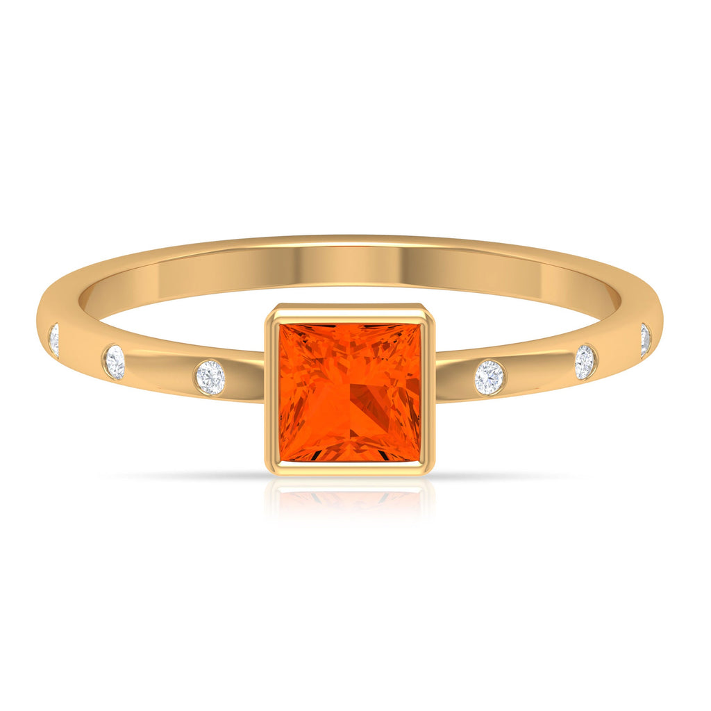 Princess Cut Fire Opal Solitaire Promise Ring with Diamonds