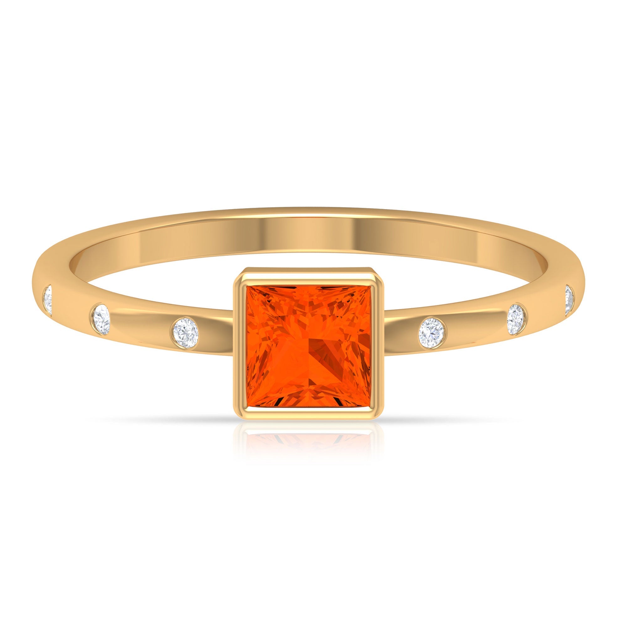 Princess Cut Fire Opal Solitaire Promise Ring with Diamonds