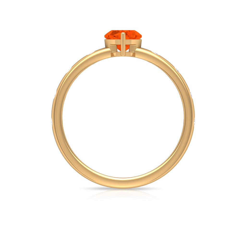 0.9 Carat Fire Opal Heart Engagement Ring with Diamond