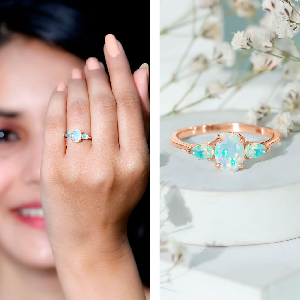 Natural Ethiopian Opal 3 Stone Engagement Ring With Certificate