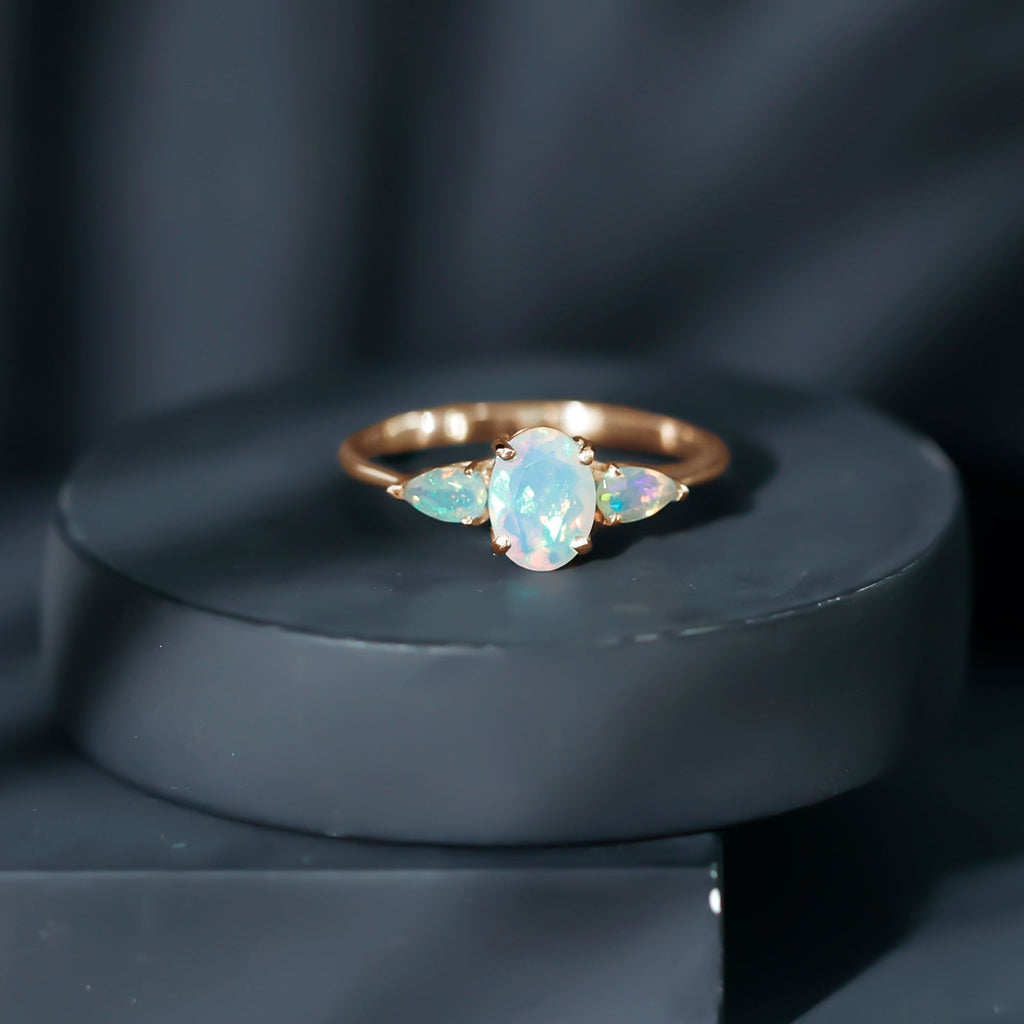 Natural Ethiopian Opal 3 Stone Engagement Ring With Certificate