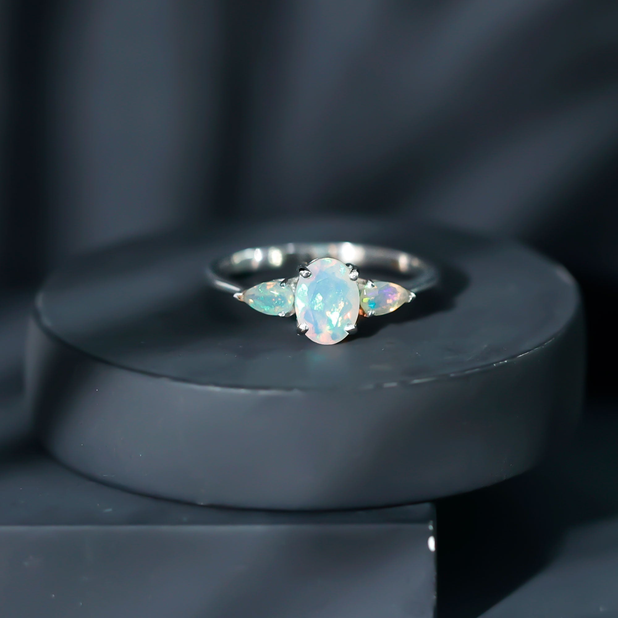 Natural Ethiopian Opal 3 Stone Engagement Ring With Certificate