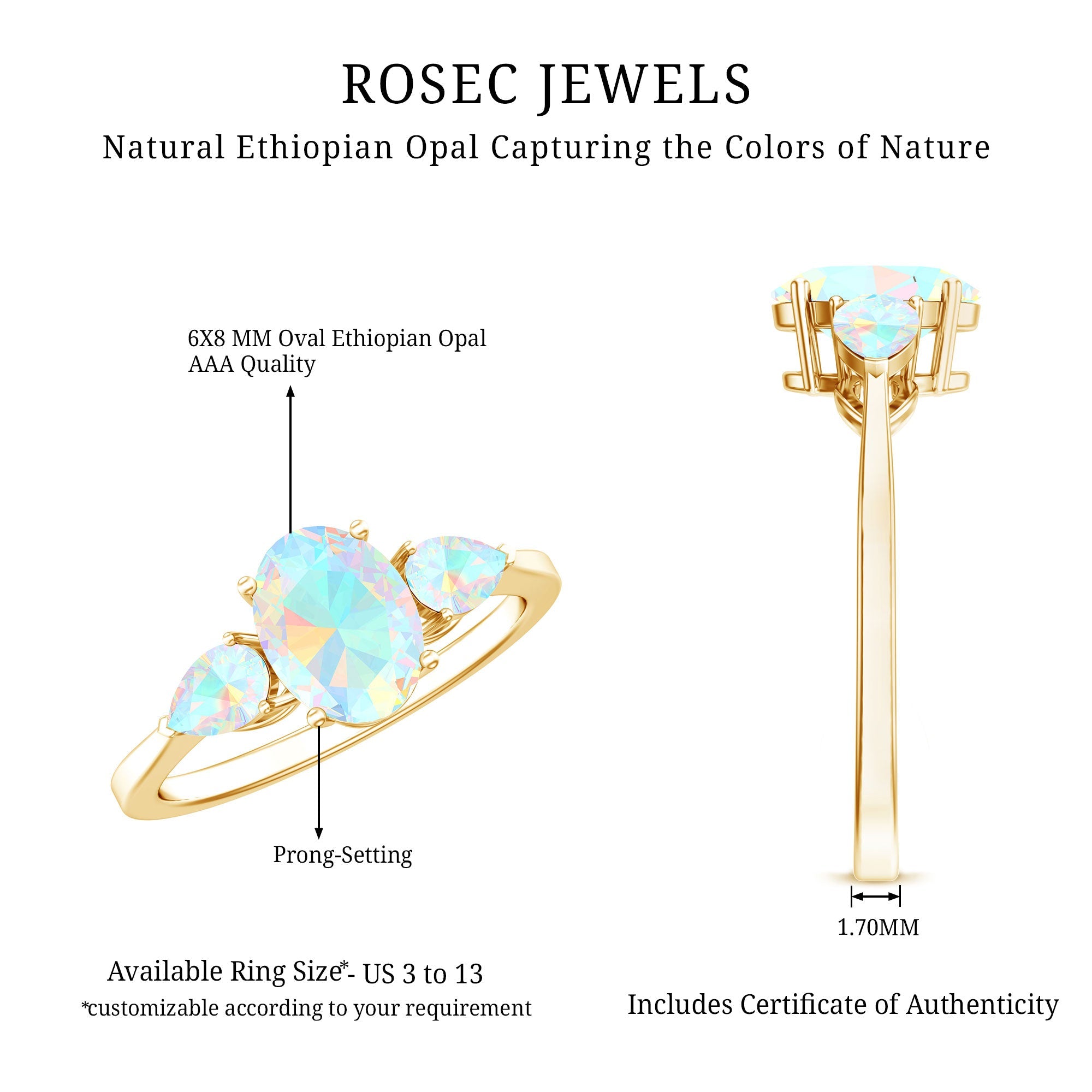 Natural Ethiopian Opal 3 Stone Engagement Ring With Certificate