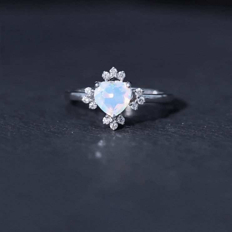 Natural 0.75 Carat Opalescent Heart Engagement Ring with Diamond