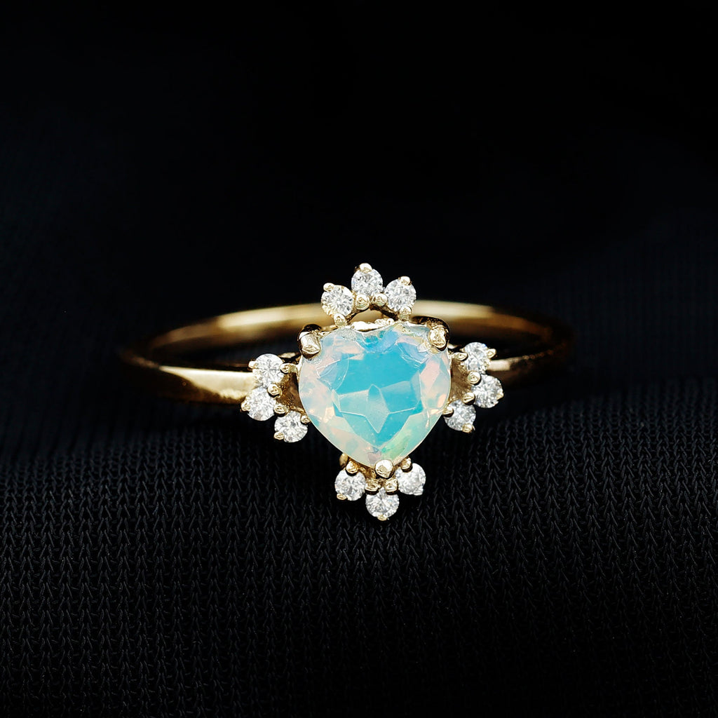 Natural 0.75 Carat Opalescent Heart Engagement Ring with Diamond