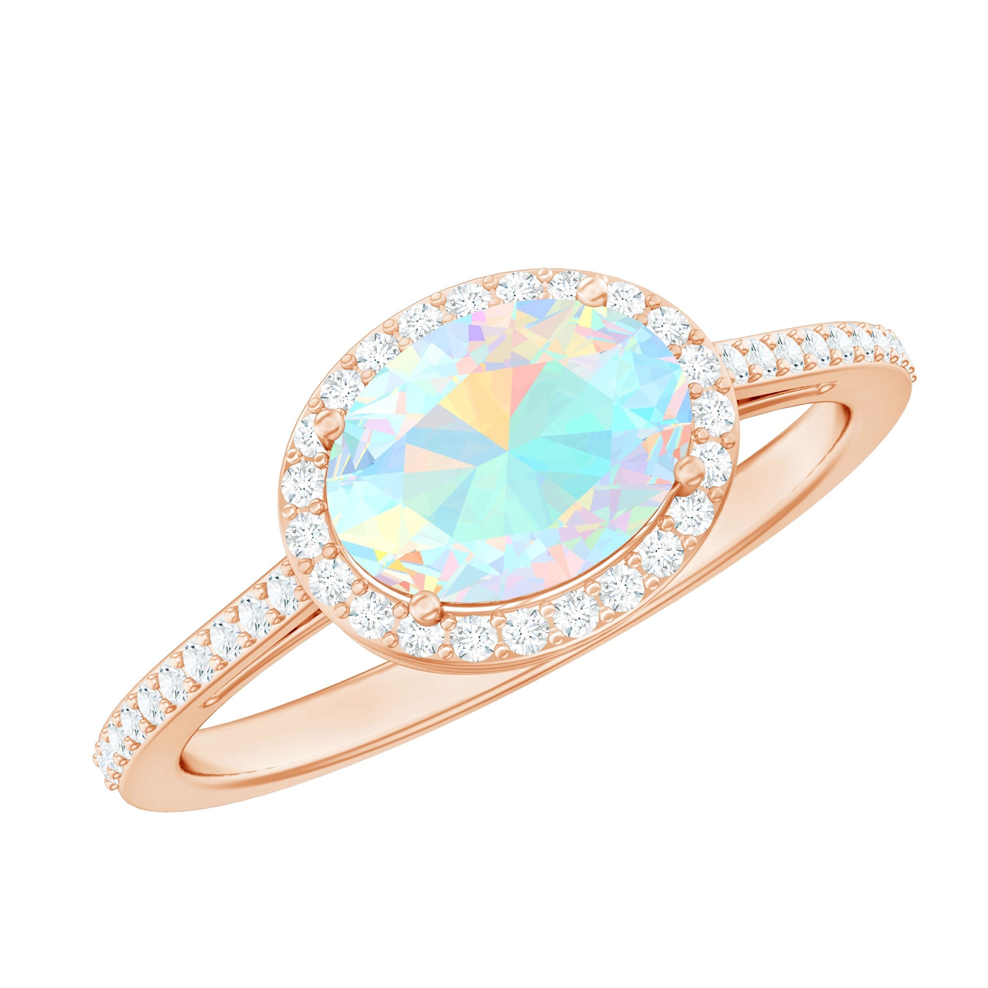 Genuine 1.2 Carat Oval Opalescent East West Engagement Ring with Diamond Halo | Rings | Wiccan Center