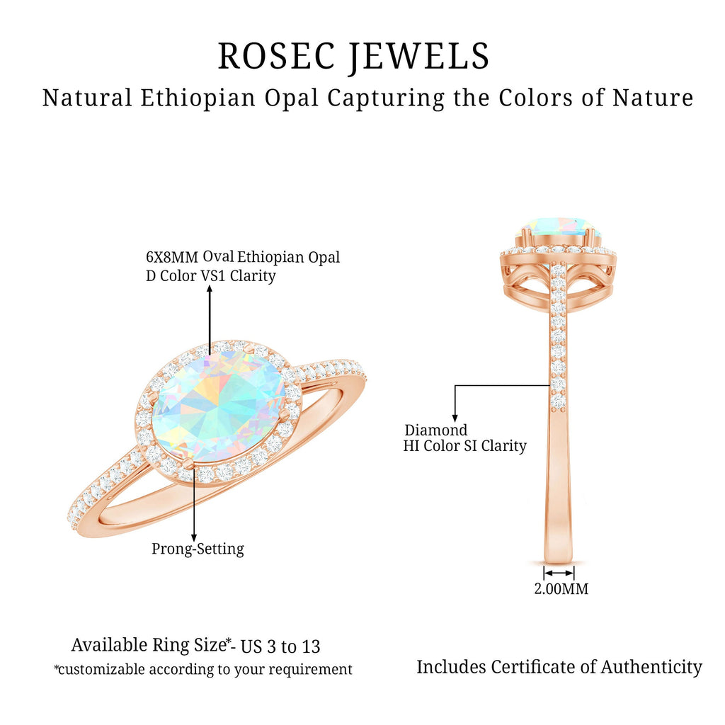 Genuine 1.2 Carat Oval Opalescent East West Engagement Ring with Diamond Halo