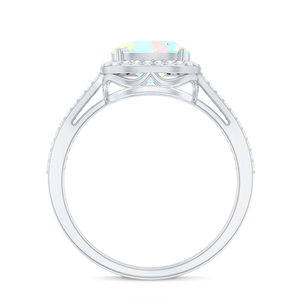 Genuine 1.2 Carat Oval Opalescent East West Engagement Ring with Diamond Halo