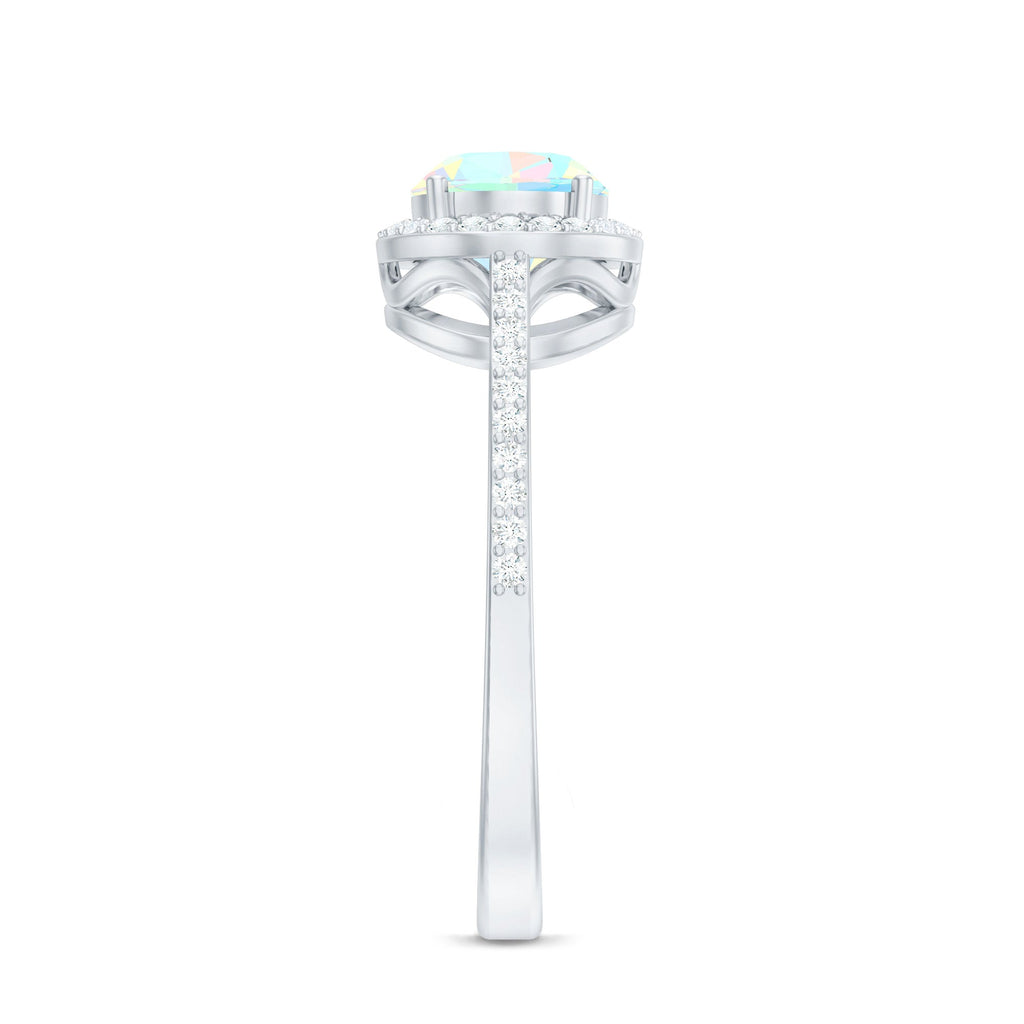 Genuine 1.2 Carat Oval Opalescent East West Engagement Ring with Diamond Halo