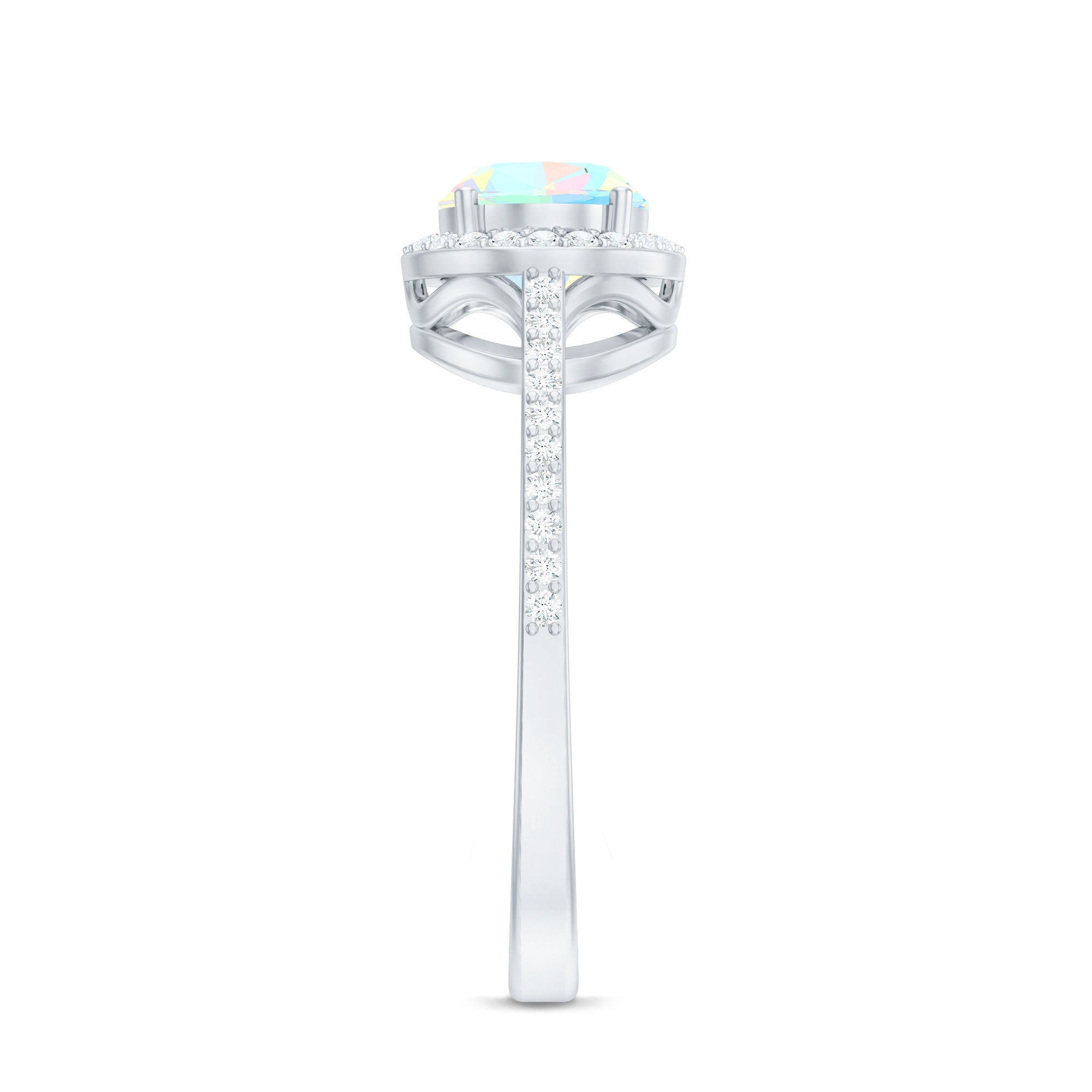 Genuine 1.2 Carat Oval Opalescent East West Engagement Ring with Diamond Halo