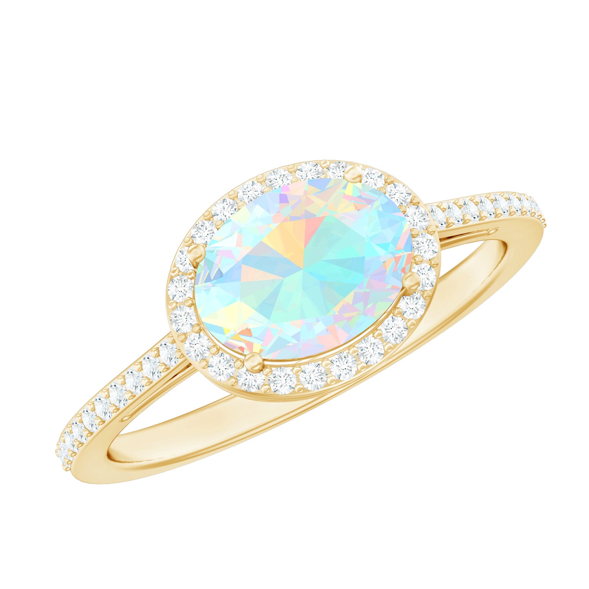 Genuine 1.2 Carat Oval Opalescent East West Engagement Ring with Diamond Halo | Rings | Wiccan Center