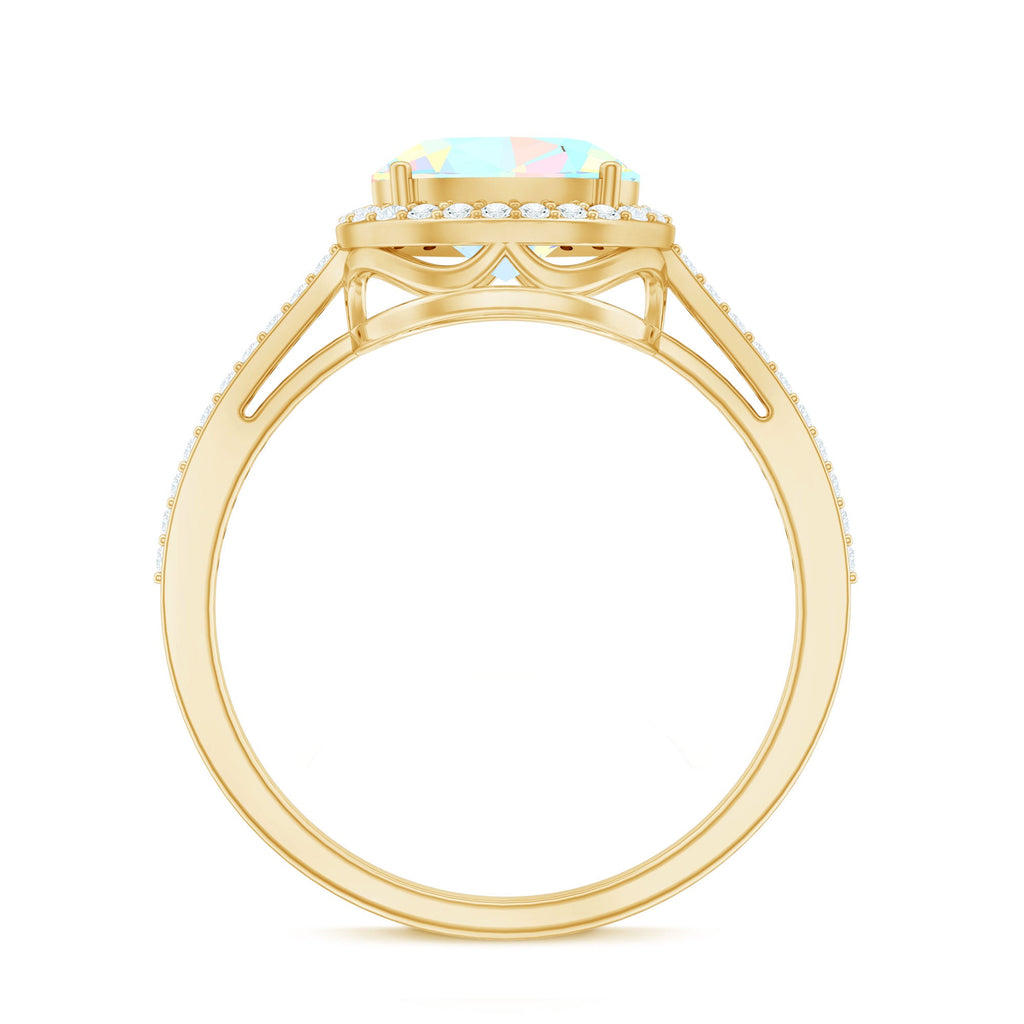 Genuine 1.2 Carat Oval Opalescent East West Engagement Ring with Diamond Halo