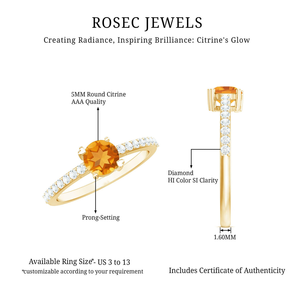 Natural Citrine Promise Ring with Diamond