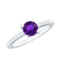 Genuine Amethyst Promise Ring with Diamond for Women